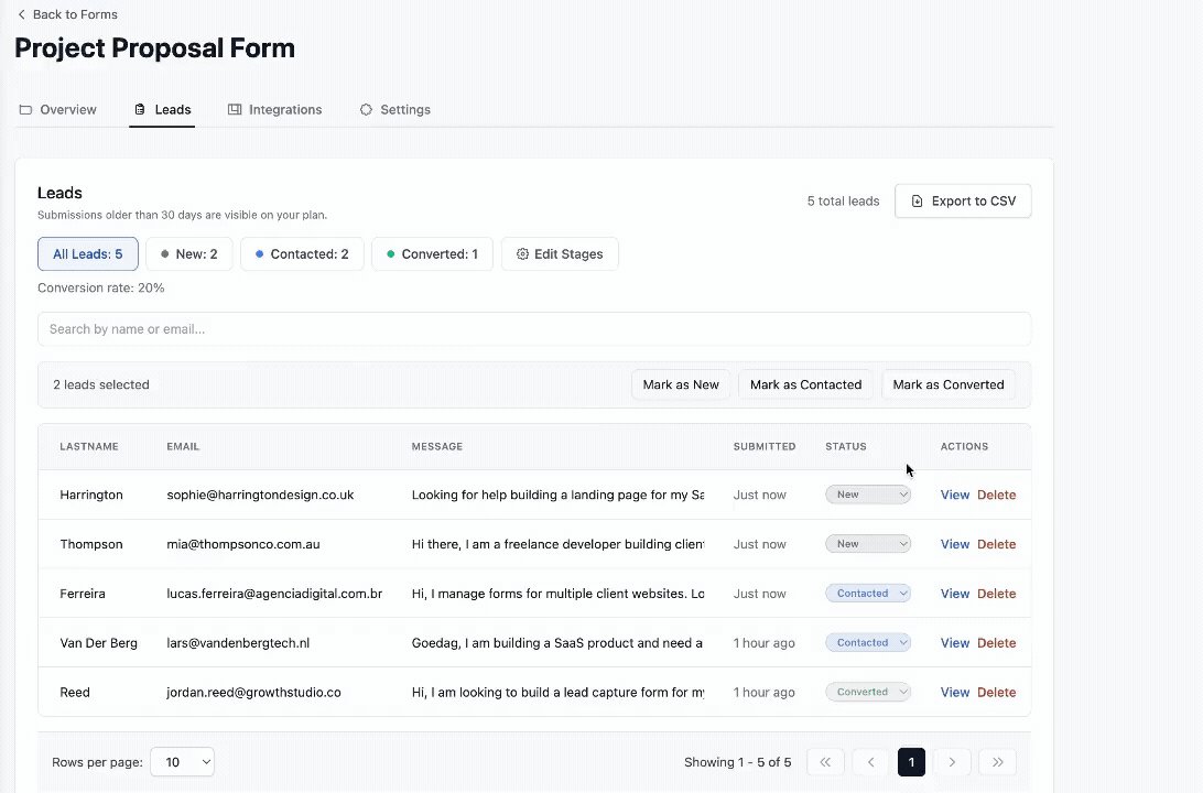 Form builder and form backend